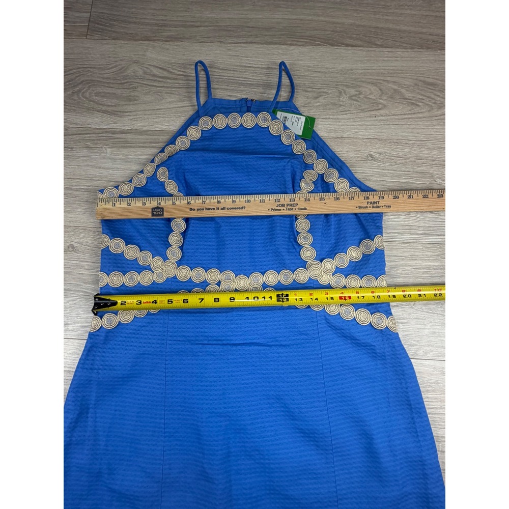 Lilly Pulitzer Pearl Shift Dress Bennet Blue Gold Soutache Halter 28998 Size 16 - Picture 4 of 9